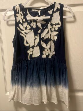 Anthropologie/Floreat Women’s Navy Dip Died Embroidered Tank Size Small. Boho